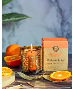 Organiczna świeca kadzidlana Mandarin &amp; BayLeaf 200 g w szklanym słoiczku ze złotą folią