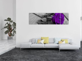Obraz - Fioletowa róża z zieloną łodygą (170x50 cm)