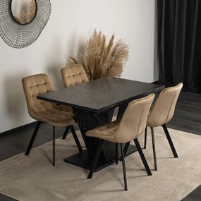 Stół Prostokątny Rozkładany CLARK 120-160 cm Czarny Marmur Glamour