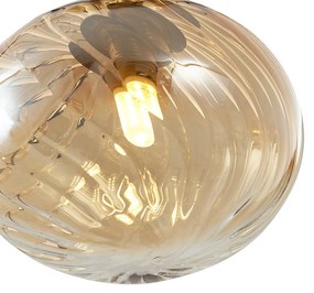 Lampa wisząca w stylu Art Deco złota z bursztynowym szkłem - Jia ArtDeco Oswietlenie wewnetrzne
