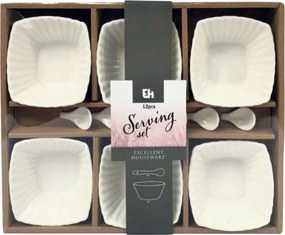 EH Zestaw miseczek do serwowania z łyżeczkami Fala kwadratowy, 12 szt.