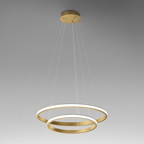 Żyrandol LED Iole S2 40W ściemnialny, nowoczesna lampa wisząca z podwójnym pierścieniem, szczotkowane złoto, ciepłe światło 3000K, 2000 lm