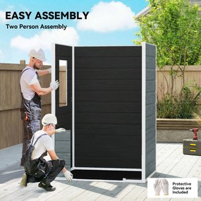 Outsunny Domek ogrodowy 1,1 m² z wyglądem drewna, okno, dwuspadowy dach, wentylacja, podłoga, zamek, rękawice, szary | Aosom PL