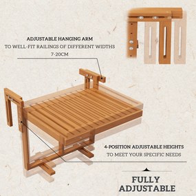 Outsunny Stolik Balkonowy Składany Dąb 68x65x55cm | Aosom PL