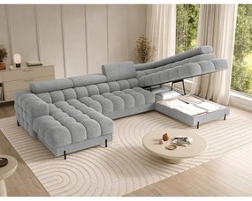 Szary rozkładany narożnik z materiału bouclé (prawostronny/w kształcie litery U) Feraria – ELTAP