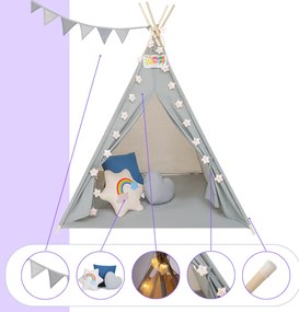 Jurhan Namiot tipi JULIUS, 120x120x160cm, szara/niebieska