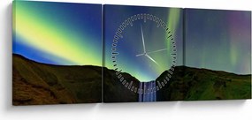 Obraz - Zorza polarna na Islandii (z zegarem) (90x30 cm)