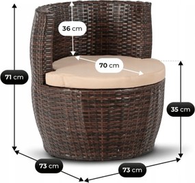 Zestaw Mebli Ogrodowych FRIO Brązowy/Beżowy 2x Fotel Stolik Tarasowy Nowoczesny