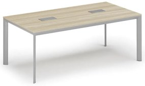 Stół konferencyjny PRIMO INVITATION, 200x100 cm, dąb naturalny + 2x port blatowy TYP VI, srebrny