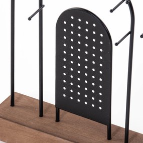 Metalowy stojak na biżuterię, drewniana podstawka, 18 x 4,5 cm