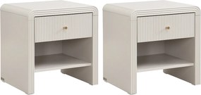 Zestaw 2 stolików nocnych z szufladą i wnęką - MDF - Beżowy i złoty - MIRENALO