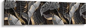 Obraz - Tropikalne liście w kolorze czarno - złotym (170x50 cm)