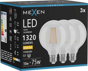 Mexen Vintis 3x żarówka filament LED E27, G95, 10W, Ciepła - 2700K, 1320 lm, clear - L157-E27-1027-00x03