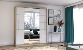Szafa przesuwna TORINO z lustrem 203 cm sonoma fronty białe