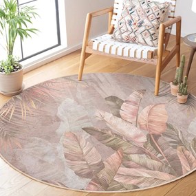 Jasnoróżowy okrągły dywan odpowiedni do prania ø 120 cm Dusty Leaves – Mila Home