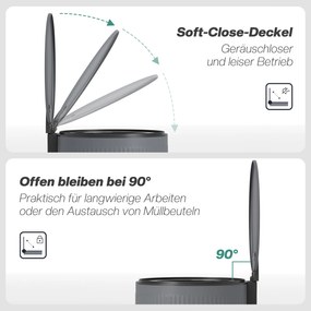 HOMCOM Kosz na śmieci 30 l z pedałem i miękką pokrywą, wkład metalowy, czarny, 36 x 30 x 60,5 cm