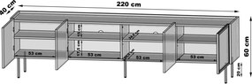 Szafka RTV Dunari 220 cm z metalowymi nogami - dąb dunin