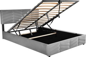 Łóżko ze schowkiem 140x200 cm - szary aksamit - łóżko dla dorosłych z regulowanym zagłówkiem - bez materaca