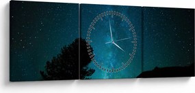 Obraz nocnego nieba z gwiazdami (z zegarem) (90x30 cm)