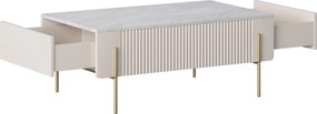 Stolik kawowy Malmi 100 cm z szufladami - kaszmir / crema bianca / złote nóżki