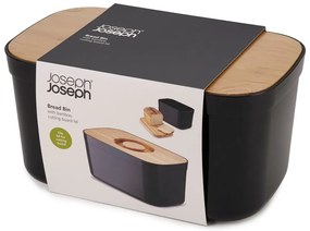 Czarny chlebak z drewnianą pokrywką Joseph Joseph Bin