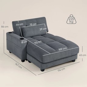 HOMCOM Sofa-łóżko z poduszką, piankowe, rozkładane, uchwyt na kubek, szary
