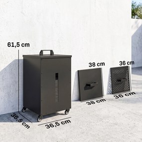 Outsunny Metalowy pojemnik na pellety z kółkami, 30 kg pojemnik na pellety, przechowywanie pelletu z sitkiem 4 wskaźniki poziomu 36,5 x 36,5 x 61,5 cm | Aosom PL