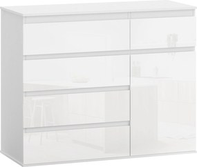 HOMCOM Nowoczesny sideboard, szafka do przechowywania z 5 szufladami, regulowaną półką, drzwiami Soft-Close, biały wysoki połysk | Aosom PL