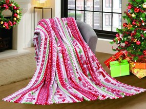Biały świąteczny koc z mikropluszu CHRISTMAS JOY Rozmiar: 200 x 220 cm