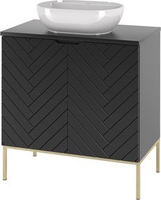 Szafka z umywalką nablatową Aspen 08 czarny/złoty, 80 cm - zestaw 2