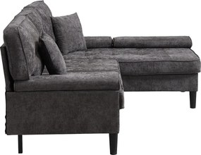 Narożnik 3-osobowy w kształcie litery L - 195 x 149 x 86 cm - z szezlongiem + wyjmowanym podnóżkiem - welur - szary