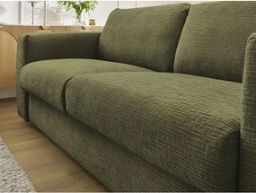 Zielona rozkładana sofa do spania z tkaniny szenilowej 220 cm Hugo – Bobochic Paris
