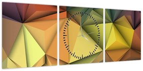 Obraz - Wielokątna abstrakcja 3D (z zegarem) (90x30 cm)