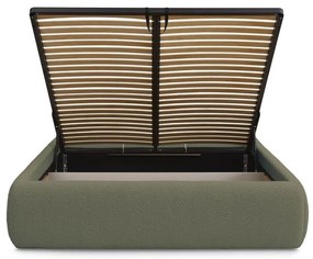 Ciemnozielone tapicerowane łóżko dwuosobowe ze schowkiem/bez zagłówka ze stelażem 180x200 cm Inera – Bobochic Paris