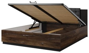 Łóżko SIGMA 160x200 dąb flagstaff srebrny/czarny mat z pojemnikiem HELVETIA