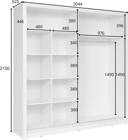 Szafa Przesuwna RANOR 200 cm z Lustrem Szafa Dwudrzwiowa, Dąb sonoma