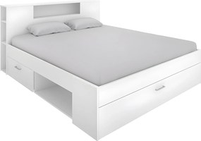 Łóżko ze skrzynią i szufladami - 160 x 200 cm - Kolory: biały + Stelaż + materac - LEANDRE