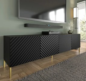 Szafka rtv z frontem 3D czarny mat + złote nóżki - Resa 7X
