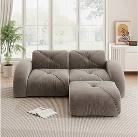 Canapé 2 places d'angle modulable en tissu chenille, avec pouf, 204x171x76cm, Marron