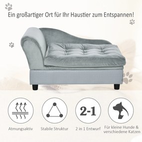 PawHut Sofa dla psa z matą i skrzynią, drewno+plusz, jasnoniebieski, 76x45x41,5cm | Aosom PL