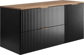 Zestaw łazienkowy: szafka z szufladami i szafka z drzwiami 57×46×120 cm, kolor: czarny / blat Dąb Craft, uchwyt złoty