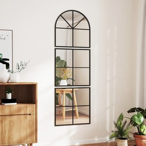 HOMCOM Trzyczęściowe lustra ścienne, łukowate z metalową ramą, dekoracyjne 60 x 2 x 180 cm Czarne