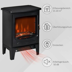 HOMCOM LED kominek wolnostojący z efektem płomieni 900/1800W Czarny