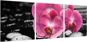 Obraz - Różowe orchidee (z zegarem) (90x30 cm)