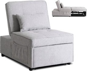 Fotel Wypoczynkowy Rozkładany IBERIS 67 cm Szary Tapicerowany Nowoczesny