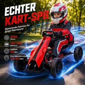 HOMCOM Elektryczny gokart dla dzieci 3-5 km/h z 2-stopniową regulacją prędkości, pasem bezpieczeństwa, kołami EVA, dla 3-8 lat | Aosom PL