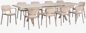 Zestaw Stołu Prostokątnego 240-300x100 Cm Rozkładanego Karena Oraz 10 Sztaplowanych Krzeseł Ogrodowych Z Podłokietnikami Omara Moka Brown - Sklum