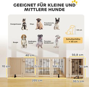 PawHut Wolnostojąca bramka dla zwierząt, bramka dla psa z drzwiami, 4 panele, do korytarza, schodów, ościeżnicy drzwiowej, MDF, stal | Aosom PL