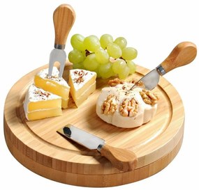 Kesper 58642 Deska do krojenia sera z sztućcami bambus, 23 x 23 x 3,6 cm