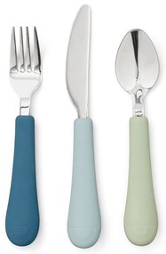 Zielono-niebieskie sztućce dla dzieci z silikonu 3 szt. Ocean Mix – Cam Cam Copenhagen